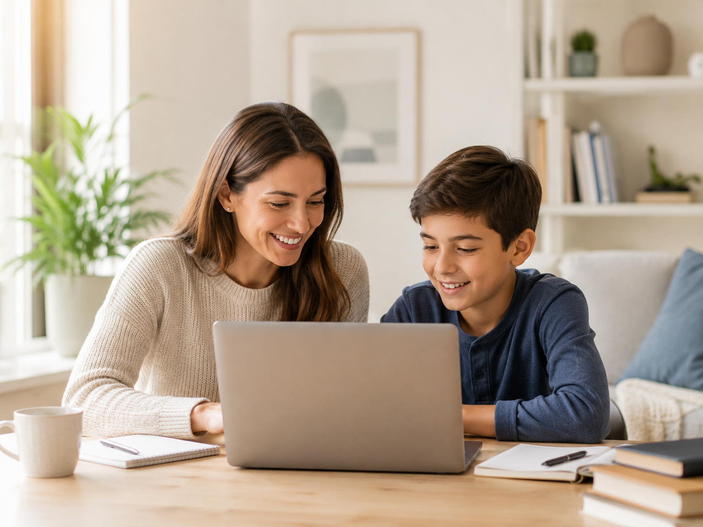 Parent and child studying together